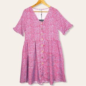 Koandaily Polka Dot V neck Button Ruffle Sleeve Oversized Smock Mini Dress Red